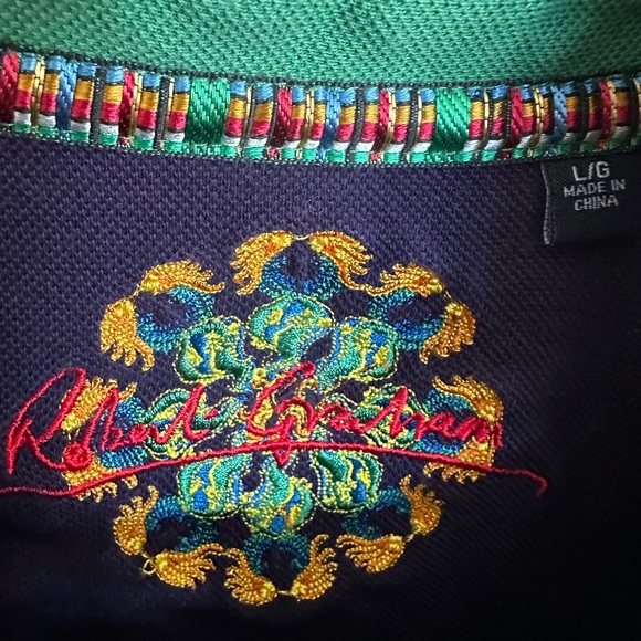 Robert Graham Large Mens Embroidered Polo Shirt - Green - Picture 4 of 8
